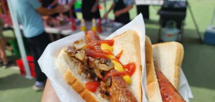 Sausages with sauce and mustard