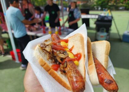 Sausages with sauce and mustard